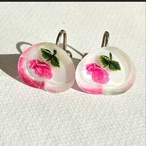Floral Pink and Green Earrings